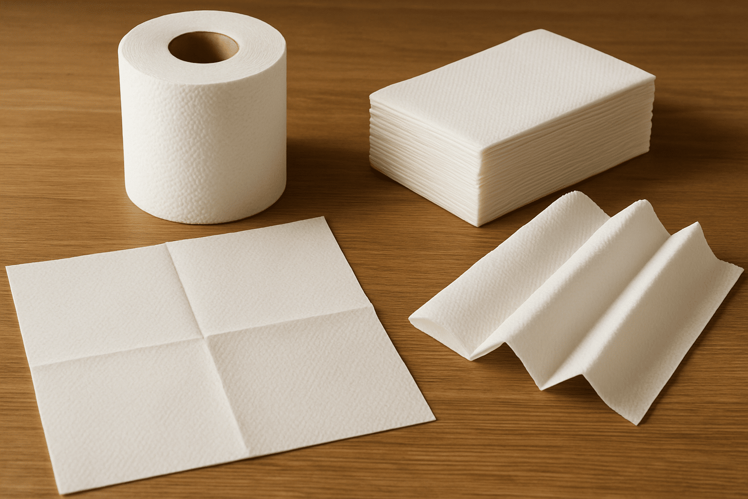 Kreative Präsentation von Papierhandtüchern in kunstvollen Faltungen Bild