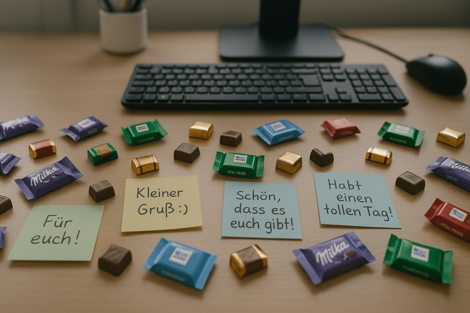 Kleine Schokoladen auf dem Tisch sorgen f&uuml;r Freude