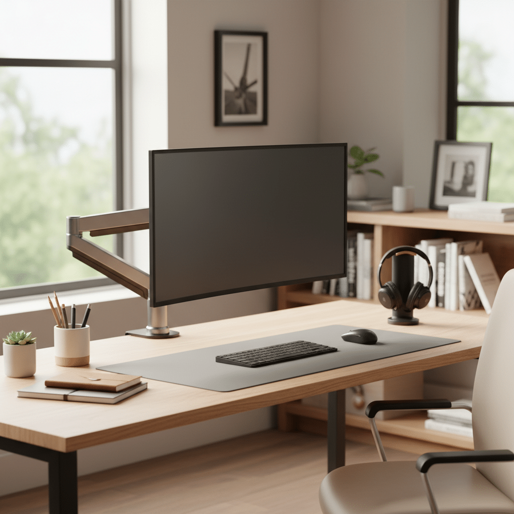 Ergonomischer Monitorarm f&uuml;r optimalen Arbeitsplatzkomfort im B&uuml;ro Bild
