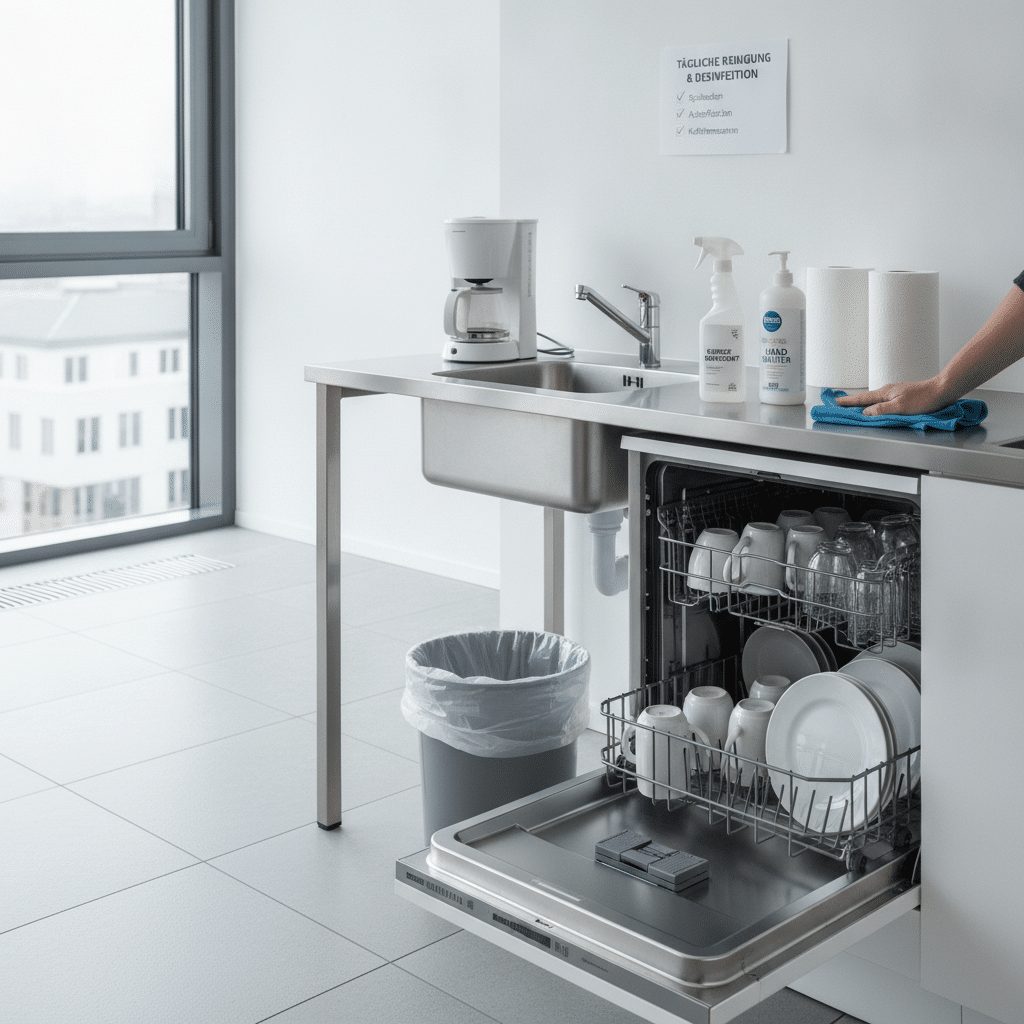 T&auml;gliche Reinigung der B&uuml;rok&uuml;che mit Fokus auf Hygiene