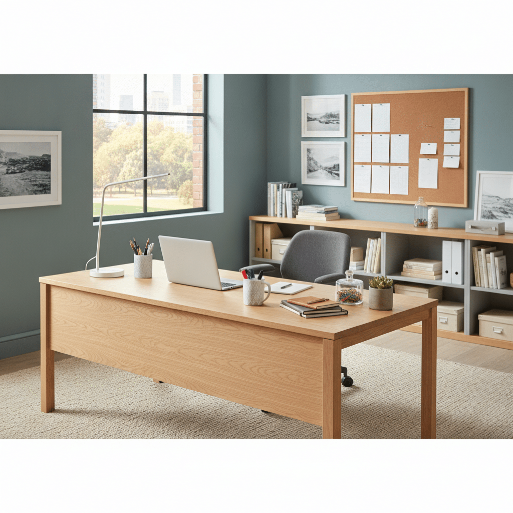 Ein ordentliches B&uuml;ro mit vielen n&uuml;tzlichen Arbeitsmaterialien Bild