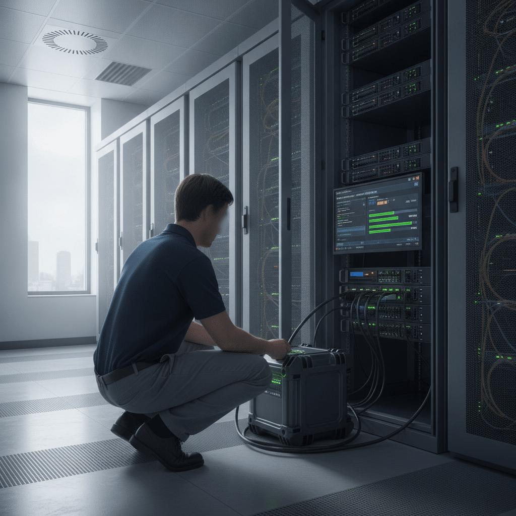 ITMitarbeiter sichert Daten auf Server f&uuml;r Sicherheit Bild